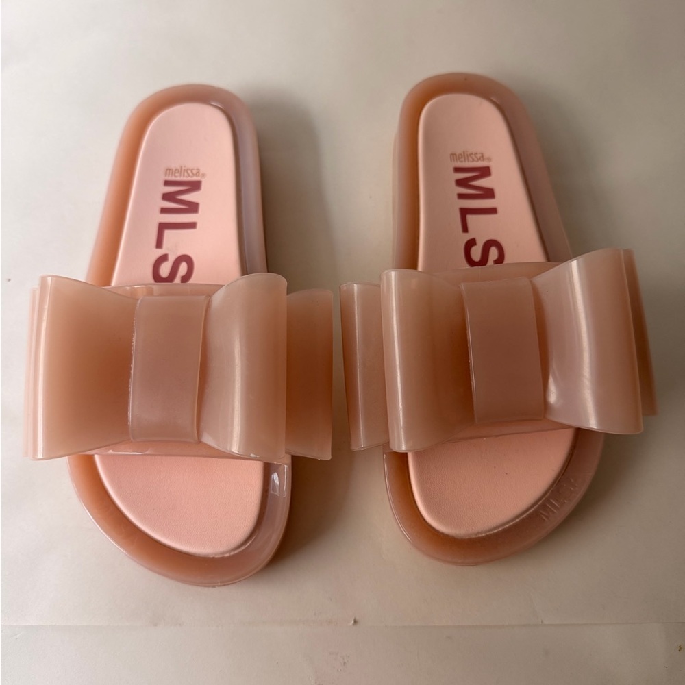 NWOT Melissa Babe Soft Bow Slides | Light Pink Designer Jelly Sandals - Picture 3 of 7